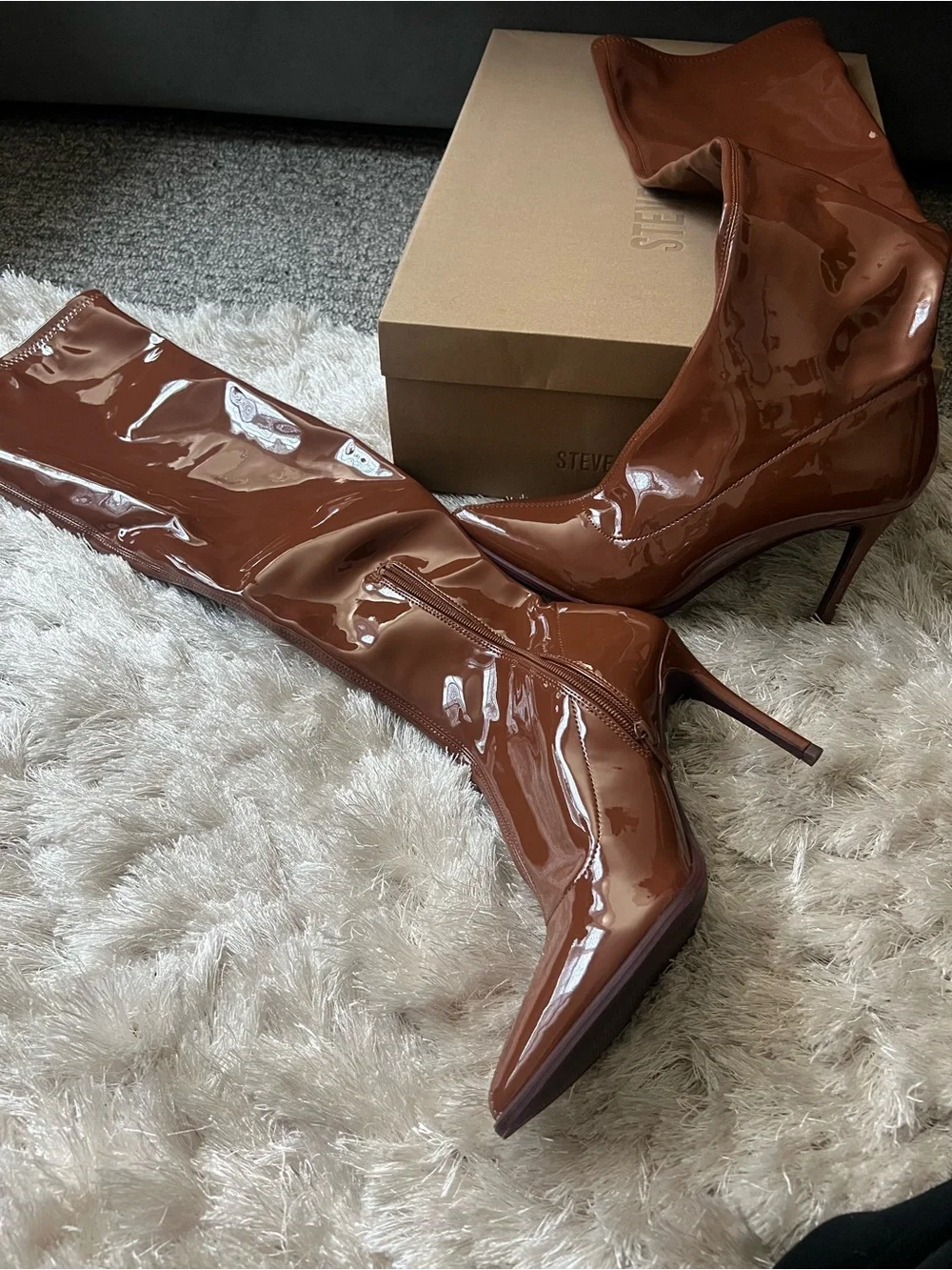 Steve Madden Brown Patent Over-the-Knee Stiletto Boots